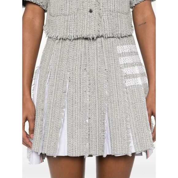 THOM BROWNE Pleated Tweed Skirt with Striped Underlayer Women GREY Skirts - Picture 2 of 5